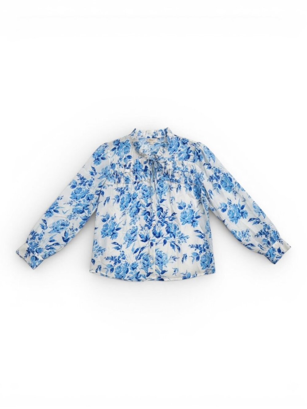 Cupshe Blue Floral Ruffle-Trim Long Sleeve Blouse